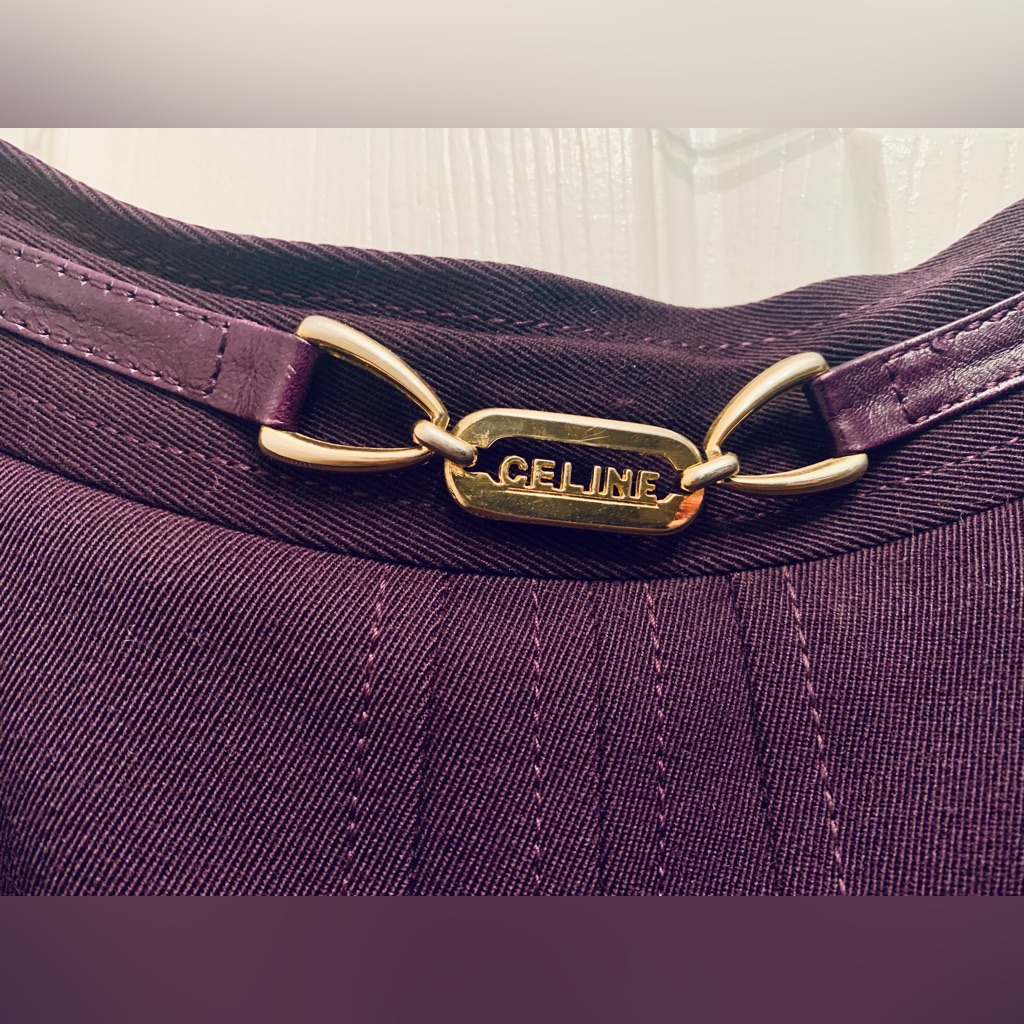Vintage Celine Skirt,Purple, Size 42, Wool, Leather Belt With Golden Icon Buckle
